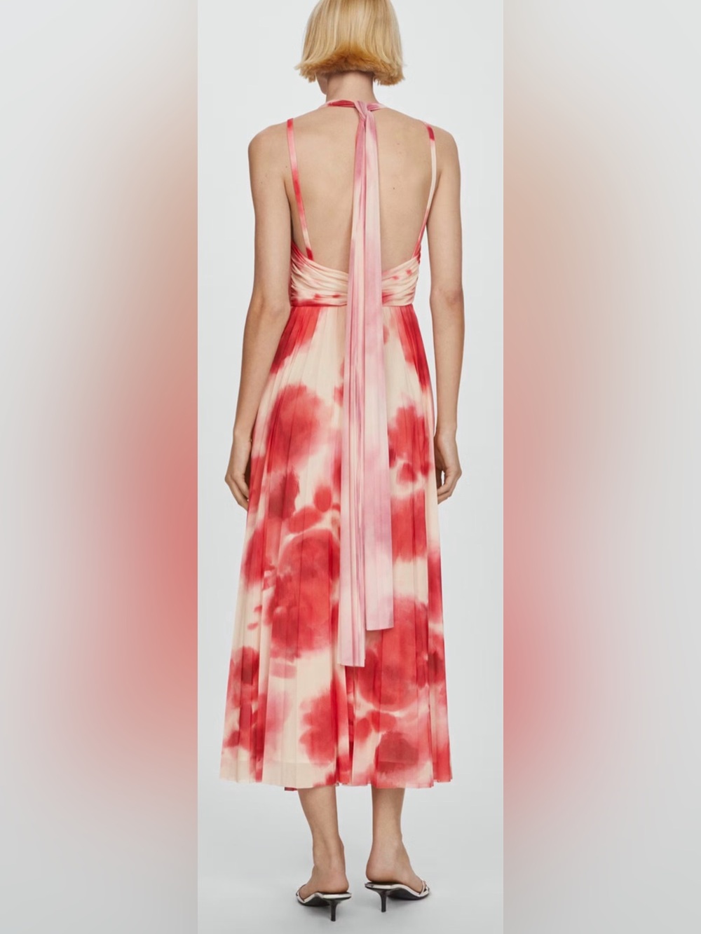 Mango Red and Cream Tie-Dye V-Neck Maxi Dress - Picture 4 of 4